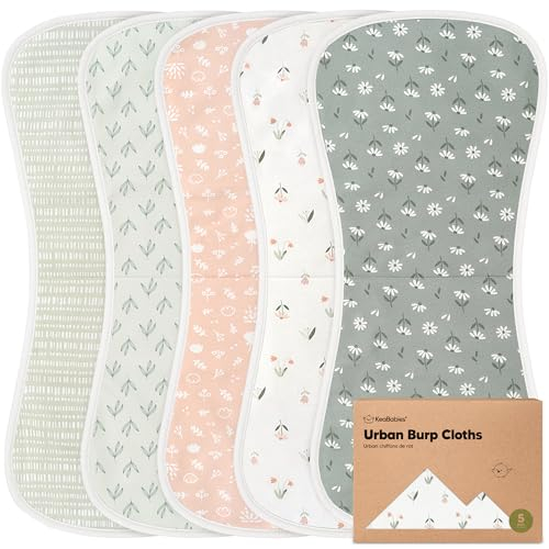 KeaBabies Bio Rülpstücher Baby Junge & Mädchen - 5er Pack Super Saugfähige Baumwoll-Spucktücher für Babys, Weiche & Plüsch Neugeborenen Mulltücher für Milch Spucken, 53cm x 25cm (Fleur)
