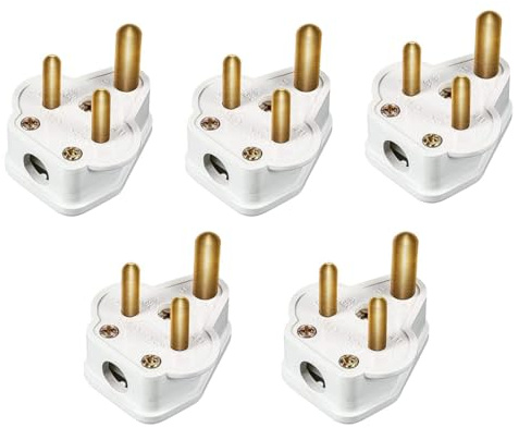 5Pcs 5 Amp Round Pin Plug Lamp, Round 3 Pin Plugs for Stage Lighting Lamp(White) (5)