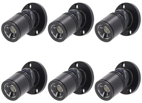 Dimmbare Mini-LED-Spots 12V – 1.5W 6500 K, Tageslicht, Beleuchtung verstellbar mit Dimmer für Displays, Schwarz, 6 Stück