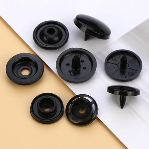 Weiße Druckknöpfe, Druckknöpfe, Druckknöpfe, T3/T5/T8, rund, Kunststoff, Nähzubehör für Babykleidung, Clips, Quilt, Schwarz, T8, 14 mm, 50 Sets