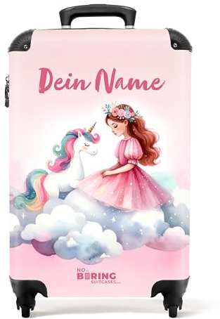NoBoringSuitcases.com Valise Enfant, Valise Cabine, Valise Enfant Fille, Bagages Enfant, Valise Enfant Roulette, Valise Rose, Valise pour Enfant, Valise Personnalisable 55x35x25cm (Licorne - Rose)