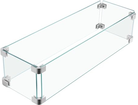 Feuerstelle, Glas, Flammenwindschutz, dickes gehärtetes Glas, rechteckig, Feuerstelle, Flammenschutz mit Aluminium-Clips, klarer Windschutz für Terrasse, Feuertisch, 23 x 7 x 5,5 cm