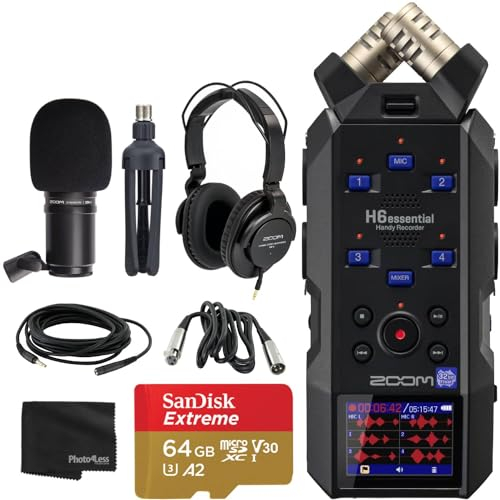 Zoom H6essential mit 32-Bit Float, Zugänglichkeit, 6-spuriger tragbarer Recorder, Stereo-Mikrofone, 4 XLR/TRS-Eingänge, Aufzeichnungen auf SD-Karte, USB-Audio-Schnittstelle, für Musiker, Podcaster,