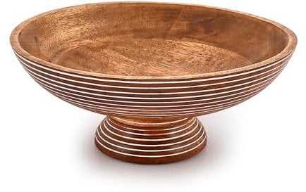 Indus Lifespace Mango Wood Fruit Bowl, Handcrafted Bamboo Fruit Basket, Rustic Style, 12 H x 12 D (30.48cm H x 30.48cm D), Ideal for Fruits, Snacks, Desserts, Pasta, Salads, Centerpiece