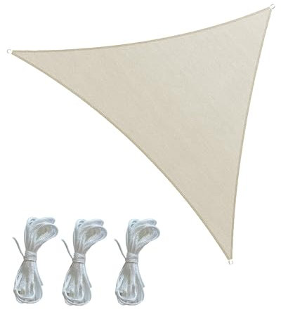 Rebecca Mobili Voile d'Ombre Triangulaire, Voile d'Ombrage Extérieure, Blanc Crème, Polyester Imperméable, avec 3 Cordes Incluses, pour Jardin Balcon - Dimensions : 3x3x3 m - Art. RE6968