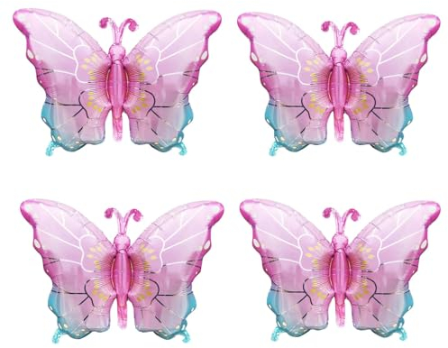 ZOSIGN 4 Stück XXL Schmetterling Luftballon, Rosa Schmetterling Deko Geburtstag, Überraschungs Ballon für Kinder Geburtstag Hochzeit Schmetterling Themen Party