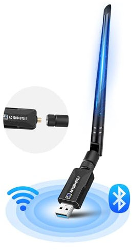 RUIZHI 6DBi Antenne Bluetooth Clé WiFi pour PC, AC1300M Doublebande (5.8 GHz / 2.4 GHz), Bluetooth 5.1 USB2.0, antenne détachable rotation à 360 °, adaptateur Clef WiFi Bluetooth dongle pour Win 10,11