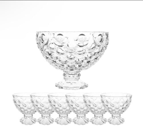 Reldor 7-Piece Footed Glass Bowl Set, Elegant Crystal Look Dessert Bowls for Trifle, Sundae Glasses for Fruit Salads, and Ice Cream, Dishwasher Safe, Decorative Trifle Bowl Dessert Serving