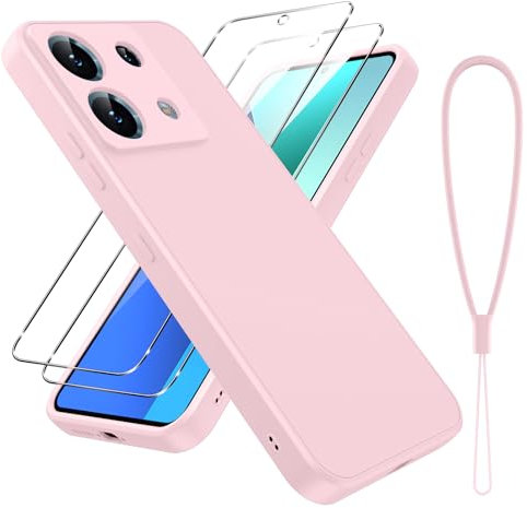Viojrlra Cover per Xiaomi Redmi Note 13 4G con 2 Pellicola Vetro Temperato, Custodia Antiurto Ultra Sottile Liquid Silicone TPU Morbido, Anti Ingiallimento Anti-Graffio Protettiva Case (Rosa)