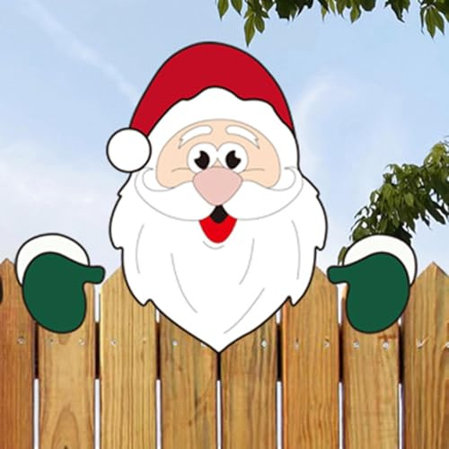 Generic Weihnachten Outdoor Dekorationen Zaungucker Dekoration Weihnachtsmann Elch Elf Gucken Garten Zaun Schild für Weihnachten Indoor Outdoor Haus Party Zubehör (Weihnachtsmann A)