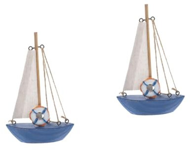 SEWACC 2pcs Unique Retro Sailboat Model Wooden Sailing Ship for Decor Coastal Theme Nautical Wall Art