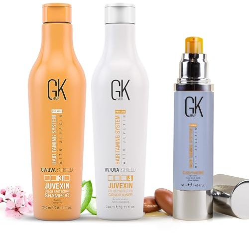 GK HAIR Shield Shampoo und Conditioner 240 ml mit Leave-In Cashmere Cream 50ml für coloriertes Haar, Feuchtigkeitsspendender Schutz, UV-Schutz, Anti-Kreuzkontrolle und Hydratation