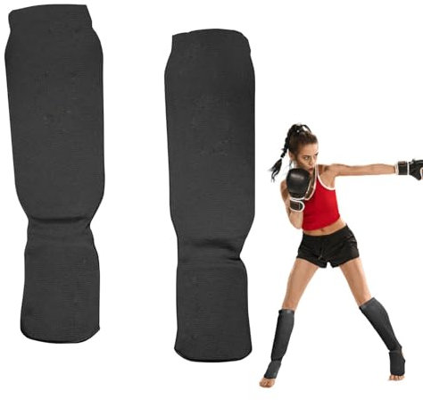 Generic Schienbeinschoner für Kickboxen – Bein- und Fußschutz für Kickboxen, MMA, Karate, Taekwondo – Schwarz, Unisex, Haken- und Ring-Verschluss