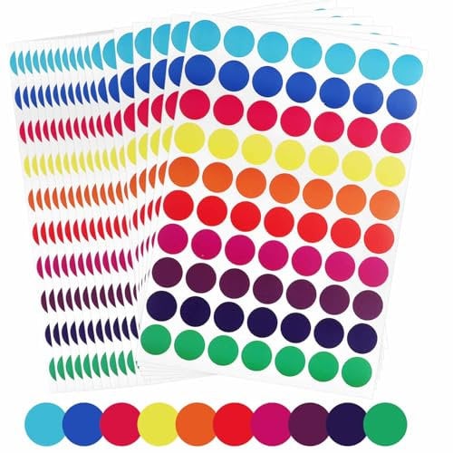 1750 pcs Klebepunkte Bunt, 20mm Punkte Aufkleber 6 Farben, Markierungspunkte Sticker, Runde Aufkleber für DIY Büro Wird zum Markieren, Kategorisieren und Warnen verwendet(25 Blatt)