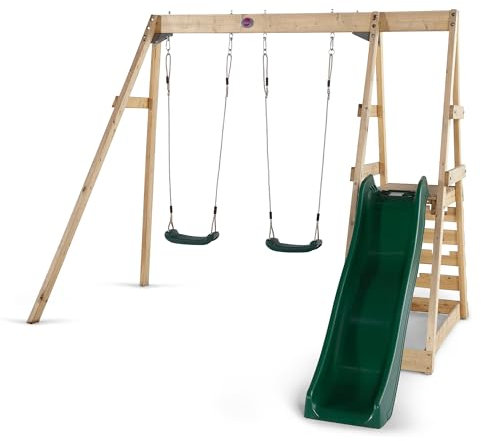 Plum Play Tamarin Wooden Garden Double Swing and Slide Childrens Outdoor Climbing Frame - 3 Years Plus - Max User 50kg per Accessory