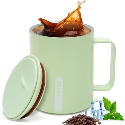 CEWROM Tasse à café à emporter - 400 ml - Double paroi - Thermos - En acier inoxydable - Avec poignée et couvercle coulissant - Idéale pour la maison et le bureau