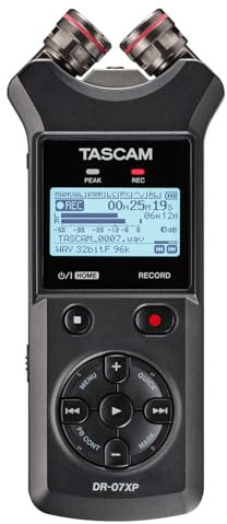Tascam DR-07XP - 2-Channel 32-Bit Float Portable Handheld Recorder With Adjustable Microphones and USB-C Audio Interface