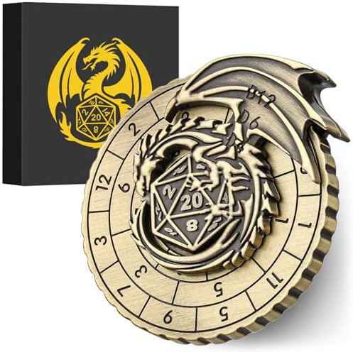 DND Ruota Dadi Spinner, Gyro di Dito, 7-in-1Metallici D&D Dadi, Spinner di Dadi a Roulette Drago Volante, Regali di D&D con Scatola Regalo, Accessori per Giochi di Ruolo e Giochi di Società, Bronzo