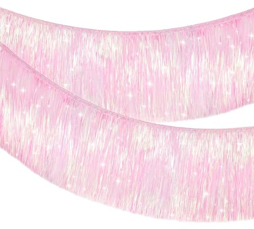 G2PLUS Guirlande di Frange Metalliche Luccicanti 20x200 cm, Tende Metalliche Tinsel,Orpelli e Festoni Lamina Frangia per Sfondo Fotografico e Decorazioni Festa Compleanno (Rosa)