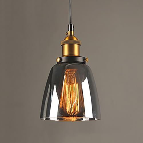 TOKTOP Lampe à Suspension en Verre Fumée Gris, Suspension Luminaire Intérieure E27, Abat-jour Verre Plafonnier Lustre Salon pour Salle à Manger Chambre Cuisine