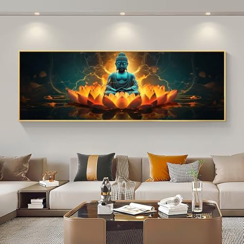 5D Kit Completo Pintura de Diamantes Flor De Buda Grande 5D Diamond Art Mosaico Artesanía Kit, 5D Diamond Painting Pedrería Diamond Painting Accesorios Kit para Decor Hogar 40x100 cm/16x40 Inch M-410