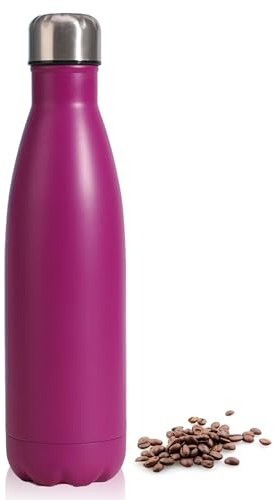 Insulated Water Bottle, 500ml Stainless Steel Thermal Flask, Vacuum Insulated Flask for Hot & Cold Drinks, Leak-Proof Thermal Metal Drinking Water Bottles for Kids, Gym, Sports, Travel (Purple)