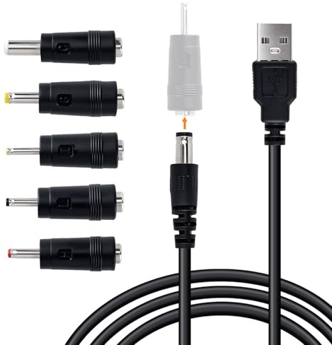 Mcbazel Câble d’Alimentation USB vers DC 1M avec 5 Connecteurs Interchangeables 5.5x2.5mm/4.0x1.7mm/3.5x1.35mm/3.0x1.0mm/2.5x0.7mm, Flexible Compatible avec Bandes LED, Caméras, Imprimantes 3D, Routeu