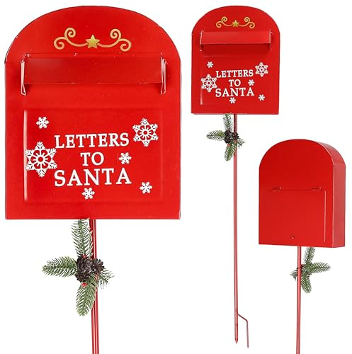 Briefkasten 'Letters to Santa' Weihnachtspost | Gartenstecker 23x91x7cm Metall rot | Stecker mit Erdspieß Weihnachtsdekoration