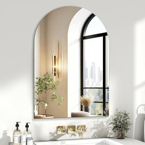 Sqinor Spiegel Bogen 45x60 cm Rahmenlos Dekorative Wandspiegel, Modern HD Spiegelglas Badspiegel ohne Rahmen, Deko Halbrunder Spiegel für Flur Bad Badezimmer Wohnzimmer Schlafzimmer Gäste WC Wand
