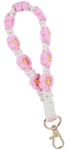 Elegaperma 20 × 2.5cm Schlüsselanhänger Band Kurz, Makramee Schlüsselanhänger, Macrame Key Ring für Autoschlüssel Rucksäcke Geschenk, Gänseblümchenmuster