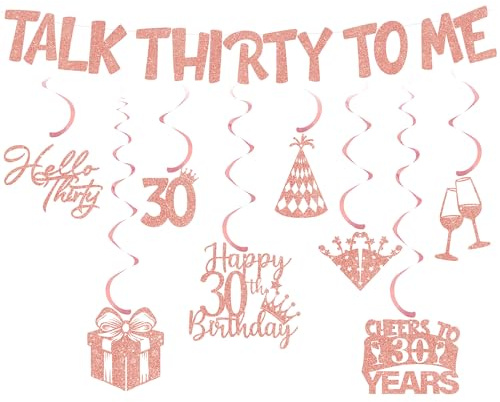 30 Geburtstag Deko Girlande Mann Frau - 30. Geburtstagsdeko Talk Thirty to Me Banner und Hängende Wirbel, Glitzer Dekoration für 30. Männer Frauen Geburtstagsparty (Rosegold)