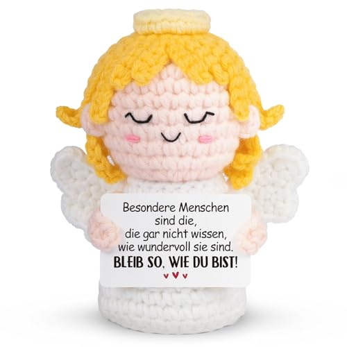 Geschenk für Frauen – Häkel Schutzengel mit Spruch „Bleib so, wie du bist“, Liebevolles Mutmacher Geschenk für Freundin, Tochter, Mama, Kollegin & Beste Freundin, Persönliches Geburtstagsgeschenk