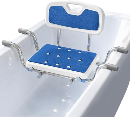 Badewannensitz, Rutschfester Badehocker Senioren mit Rückenlehne Belastbar bis 136 kg Badewannenstuhl für Familienbäder, Breite von 76 bis 86 cm Variierbar für Wanneninnenmaß 58-80cm