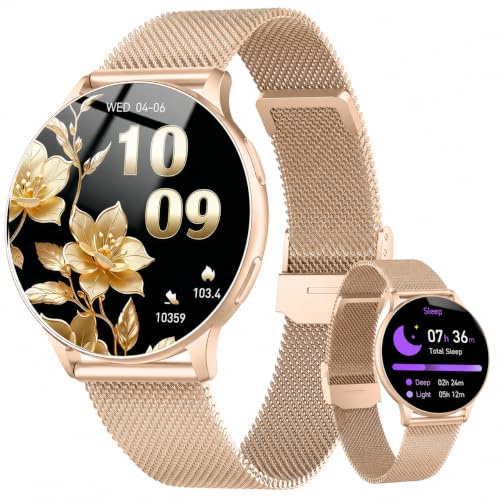 Jugeman Montre Connectée Femme, 1.33 Smartwatch avec Appel Bluetooth, Doré | Smartwatch Rond Fréquence Cardiaque/SpO2/Sommeil Montre, 120 Mode+Sportifs Montre, IP68 étanche Fitness Podomètre Android iOS