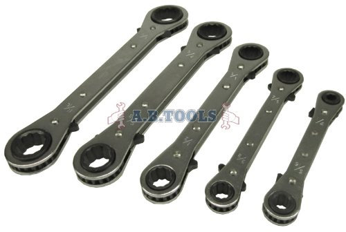 Set of 5 AF Flat Ratchet Ring spanners.