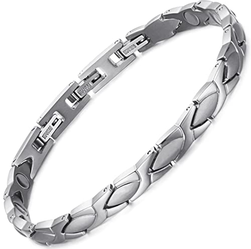 RainSo Starkes Therapeutisches Magnetarmband für Damen aus Titan-Ideal als Schmerzlinderung,Bei Arthritis & Karpaltunnelsyndrom-Magnetisches Titanarmband (Silber)