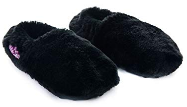 Habibi Plush Classic – 1510 Slippers schwarz, Gr. M (37-40) Hausschuhe/Wärmepantoffeln/Wärmeschuhe zum Erwärmen in der Mikrowelle/Backofen