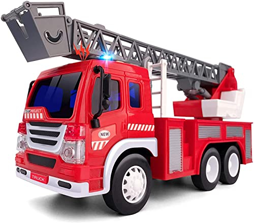 GizmoVine Gros Camion Pompier Jouet, Grand Voiture Pompiers XXL avec Échelle, Sonore et Lumineux, Realiste Maquette Véhicule, Fire Truck, Cadeau Anniversaire Enfant 3 4 5 6 7 8 Ans - Rouge