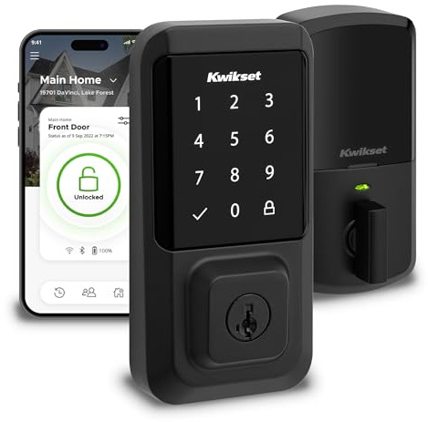 Kwikset Halo Wi-Fi Smart Lock, Keyless Entry Front Door Touchscreen Deadbolt, Matte Black Finish, Grade AAA Certified, UL Listed, Easy Install No Hub, App Control