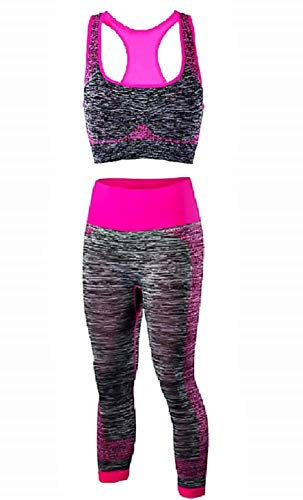 KIRALOVE Conjunto de Fitness para Mujer de 2 Piezas - Sujetador y Leggins Deportivos - Fucsia - Yoga - Gimnasio - Deportes - Pilates - Entrenamiento - Talla l - Ropa para niñas