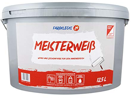 Farbklecks24 Meisterweiß (versch. Größen) Wandfarbe, weiss (12,5L), hohe Deckkraft
