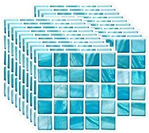 FBBULES 20PCS Adesivi per Piastrelle Cucina e Bagno, PVC Autoadesiva Mosaico Sticker Piastrelle Adesive, Impermeabile Mosaico Adesivi Parete per Piastrelle, Cielo Blu (10x10cm/4x4pollici)