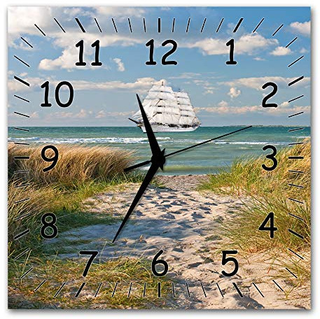 BM Funk Quarz Wanduhr Funkwanduhr Funkwanduhren Funkuhr Funkuhren kein Ticken lautlos geräuschlos leise modern ohne Tickgeräusche groÃŸ XXL Wohnzimmer Küche Meer Strand Schiff 9426-1a SZ