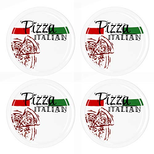 MamboCat Set de 4 assiettes à pizza italiennes Diamètre : 30 cm - Assiettes blanches en faïence Plateau en faïence pour servir la charcuterie et le fromage - Assiette à pizza avec motif