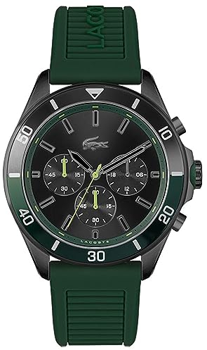 Lacoste Montre Chronographe à Quartz pour Homme Collection TIEBREAKER avec Bracelet en Silicone Vert - 2011153