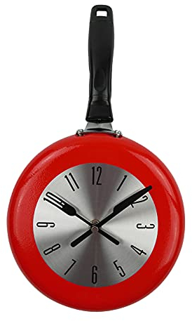 Fenteer Kitchen Wall Clock 8 Inch Frying Pan Design Modern Novelty Watch Home Kitchen Decor Gifts, red