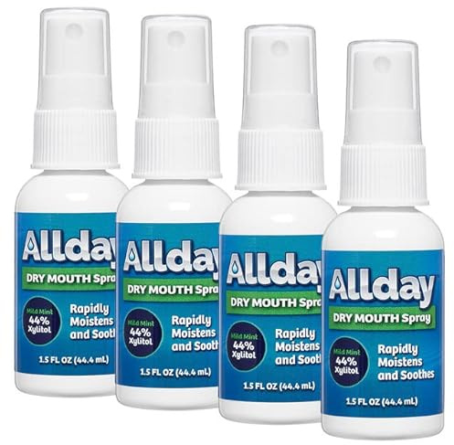 Allday Dry Mouth Spray - Maximum Strength Xylitol, Fast Acting, Long Lasting, Non-Acidic (Pack of 4)