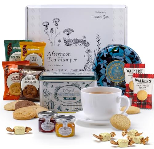 Hattie's Gifts Afternoon Tea Hamper Gift Box – English Garden Tea, Clotted Cream Fudge and Shortbread Biscuits | Luxury British Teabags & Biscuit Gift Set