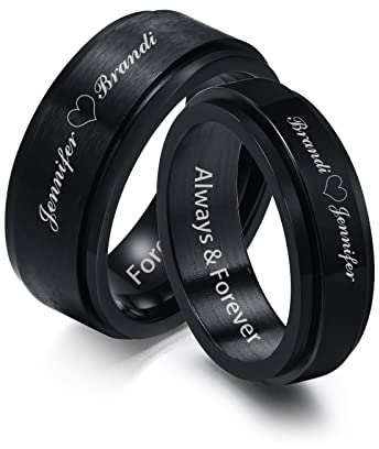 FLHEART Sein und Ihr personalisiertes Paar Ringband Custom Graving Spinner Ring Sets Matching Ehering Bands Engagement Promise Ring für Herren Damen,Geschenk Für Ehemann Frau,Schwarz