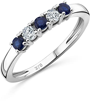 OROVI Schmuck Damen 0.13 Ct Diamant Ewigkeitsring Weißgold mit 2 Diamanten Brillanten und 3 natürliche Edelsteine/Geburtssteine runde Saphire Eternity Ring aus 9 Karat (375) Gold